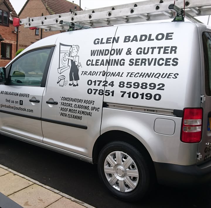 Glen Badloe's signwritten van listing window and gutter cleaning services